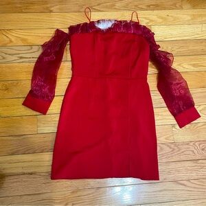 Red mini Dress with Puff Sleeves